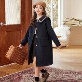 Παιδικά παλτό χειμωνιάτικο μαλλί παλτό Vintage Μόδα για έφηβες Μακριά μπουφάν Ζεστά εξωτερικά ρούχα Χοντρό μπουφάν Παιδί 7 8 10 12 ετών S77