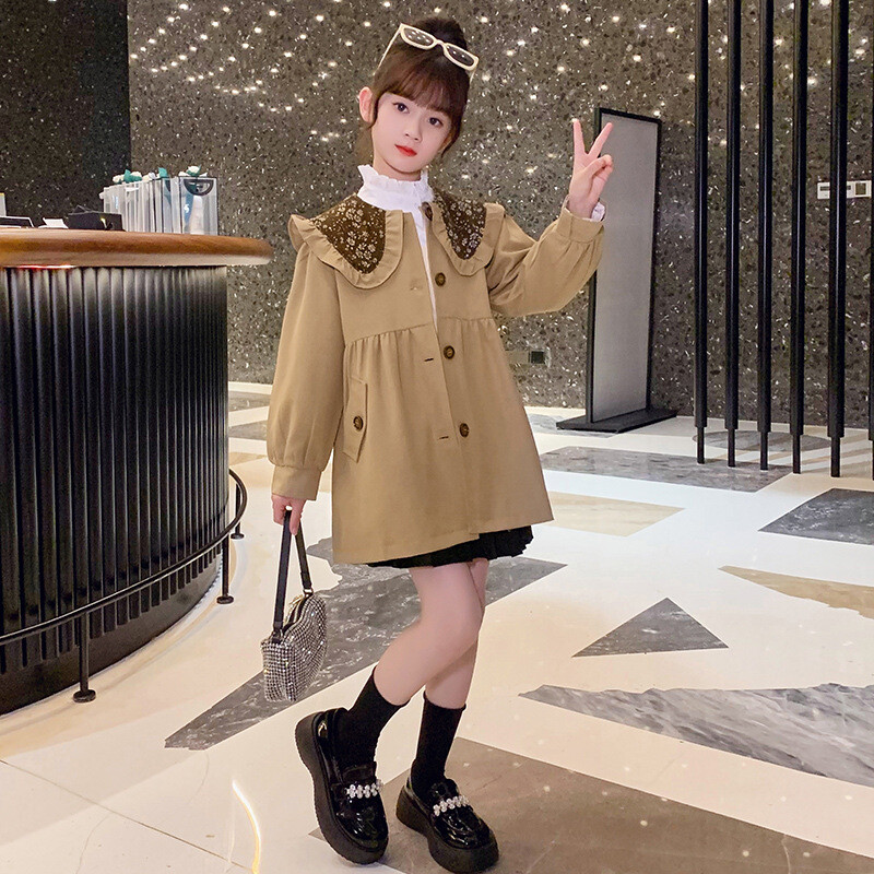 Kevad-sügis Tüdrukute Trench-mantlid Uus mood Korea stiilis tuulejope Laste ülerõivad Lasteriided 6 7 8 9 10 11 12 Y