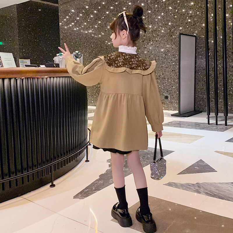 Kevad-sügis Tüdrukute Trench-mantlid Uus mood Korea stiilis tuulejope Laste ülerõivad Lasteriided 6 7 8 9 10 11 12 Y