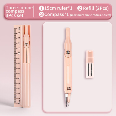 Riglă busolă multifuncțională trei în unu cu reumplere pentru creion, instrument de geometrie pentru matematică, cerc, rechizite de papetărie școlară