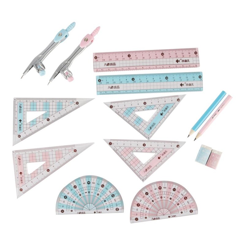 8 în 1 Compas Riglă Kit Geometrie Instrumente de desen Costum de pictură Matematică Student Papetarie Creion/Rglă/Geramă/Ascuțitoare