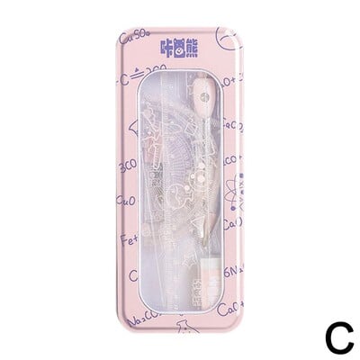 Kit de geometrie matematică de 8 buc cu rigle, raportoare, busolă, gumă de șters și cutie metalică, rechizite școlare pentru desen și desen