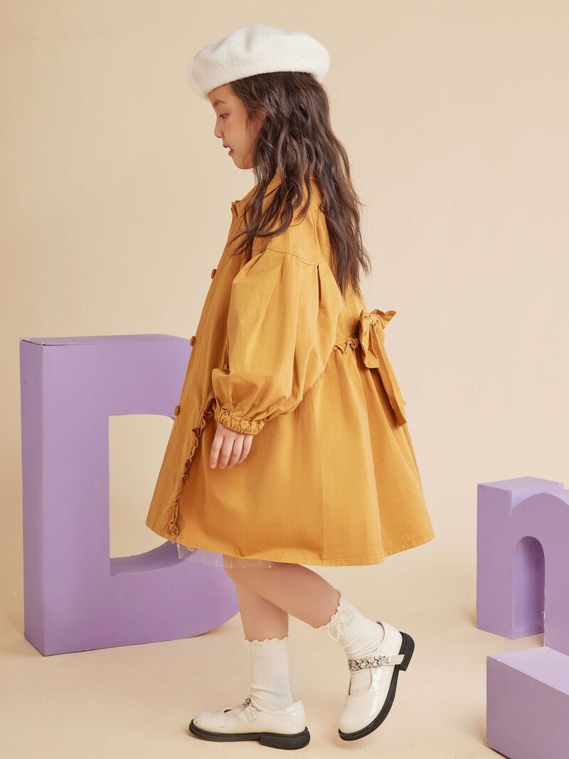 3-12 години Бебешко палто за момичета Сладки якета с панделка Детско есенно връхно облекло Тренчкот за момичета 4 5 6 7 8 9 10 11