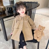 2-11 ani Rochie pentru copii mici Jachete pentru fete Kaki Guler Peter Pan Îmbrăcăminte haină Copii Trenci de toamnă 4 5 6 7 8 9 10