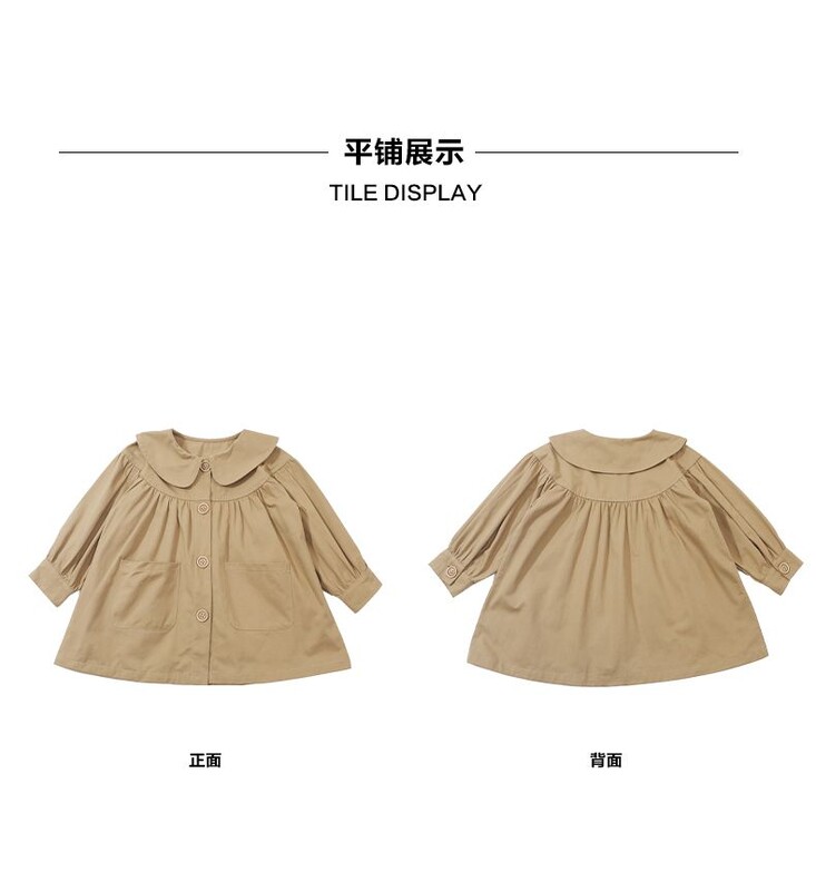 2-11 ani Rochie pentru copii mici Jachete pentru fete Kaki Guler Peter Pan Îmbrăcăminte haină Copii Trenci de toamnă 4 5 6 7 8 9 10