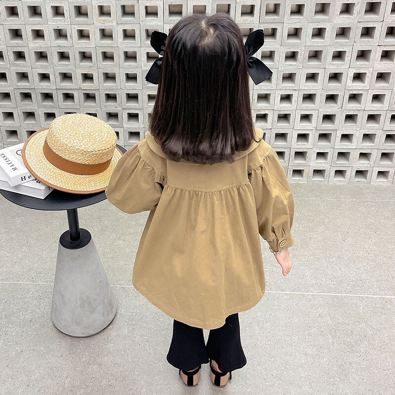 2-11 ani Rochie pentru copii mici Jachete pentru fete Kaki Guler Peter Pan Îmbrăcăminte haină Copii Trenci de toamnă 4 5 6 7 8 9 10