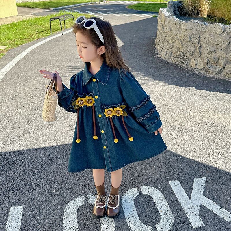 Trenci din denim pentru bebeluși de toamnă pentru copii, guler răsturnat, jachetă de jeans, rochii pentru fete, haină cu mânecă lungă, haină 4 5 6 7 8 9 10