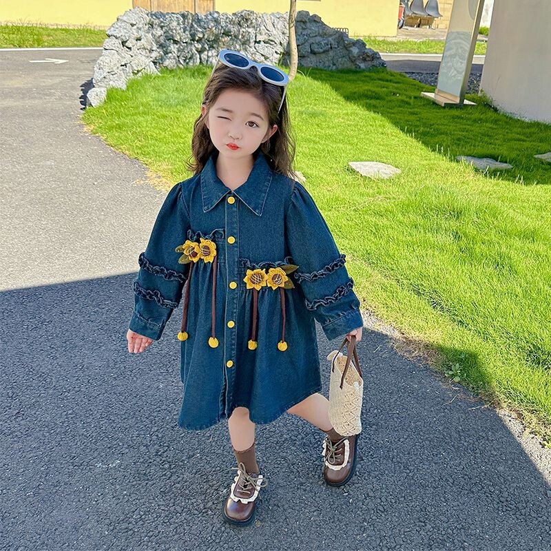 Trenci din denim pentru bebeluși de toamnă pentru copii, guler răsturnat, jachetă de jeans, rochii pentru fete, haină cu mânecă lungă, haină 4 5 6 7 8 9 10