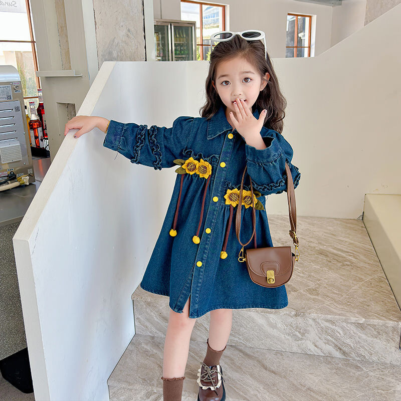 Trenci din denim pentru bebeluși de toamnă pentru copii, guler răsturnat, jachetă de jeans, rochii pentru fete, haină cu mânecă lungă, haină 4 5 6 7 8 9 10