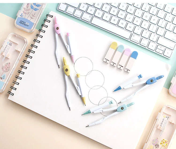 Metāla zīmēšanas kompass ar 0,7 mm svina pildījumu Matemātikas ģeometrijas rīki apļiem Skolas piederumi Jauks rakstāmpiederumu komplekts skolēniem