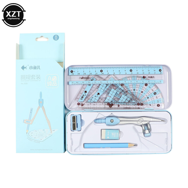 8gab./komplekts Kompasi Lineāli Profesionālie zīmēšanas rīki Skolas piederumi Instrumenti Daudzfunkcionālas skolēnu kancelejas preces Dāvanu balvas