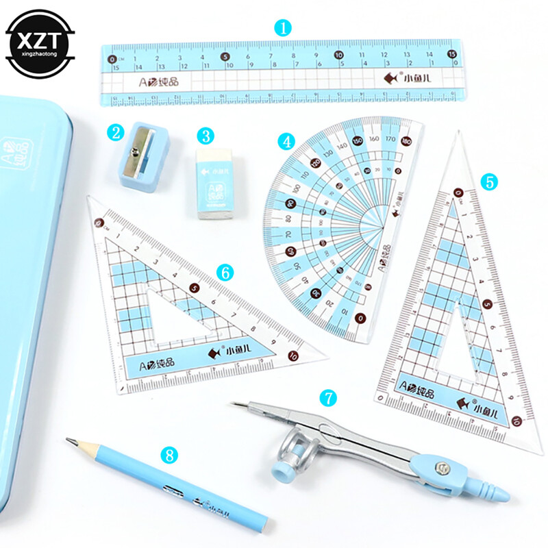 8gab./komplekts Kompasi Lineāli Profesionālie zīmēšanas rīki Skolas piederumi Instrumenti Daudzfunkcionālas skolēnu kancelejas preces Dāvanu balvas