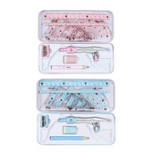 Matematinės geometrijos rinkinys su nedūžtančiomis laikymo dėžutės liniuotės pieštuku geležine trintuku