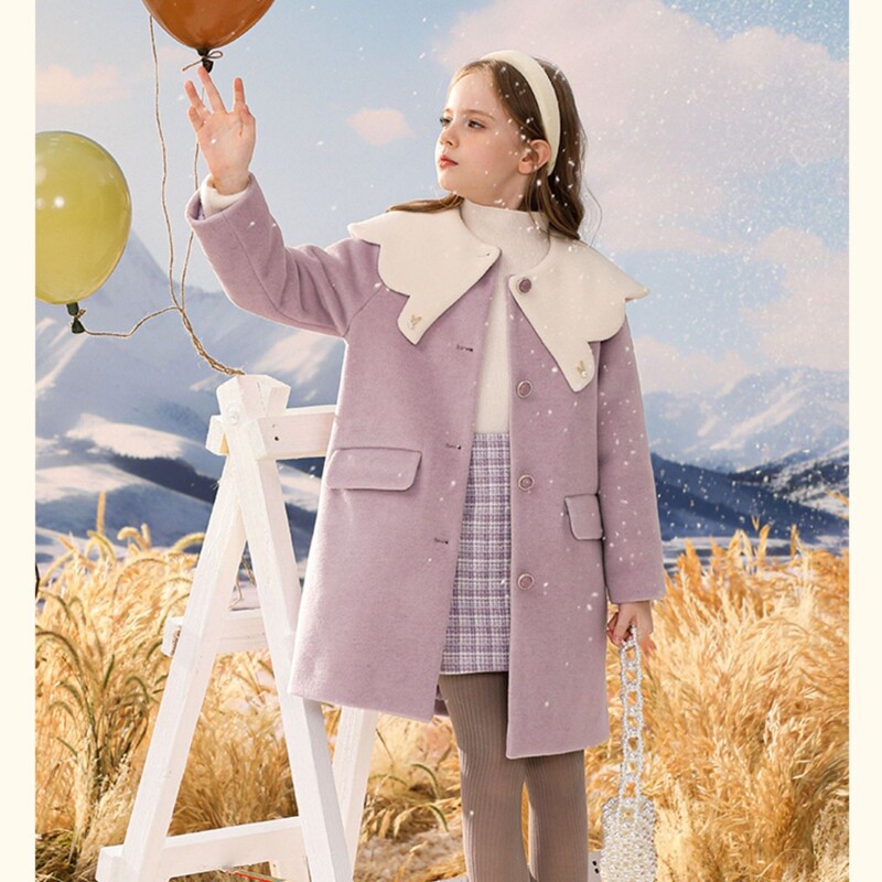 Κορίτσι Κορίτσι Νέο Φθινοπωρινό χειμωνιάτικο μάλλινο παλτό σε στυλ κορεατικής μόδας Βρεφικό κοριτσάκι μονόχρωμο παλτό μεσαίου μήκους με επένδυση Παιδικά ρούχα