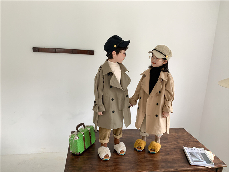 Beebitüdrukute 2024. aasta sügistopp, uus Korea laste mantel poiste ja tüdrukute jaoks. Pikk Trench Moodne mugavusmantel, suur rev