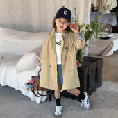 Tüdrukute laste vabaaja mantel 2024 kevad uus tüdrukute välismaa stiilis Briti tuulega pikk mantel Lihtne vabaaja Korea lihtsad riided