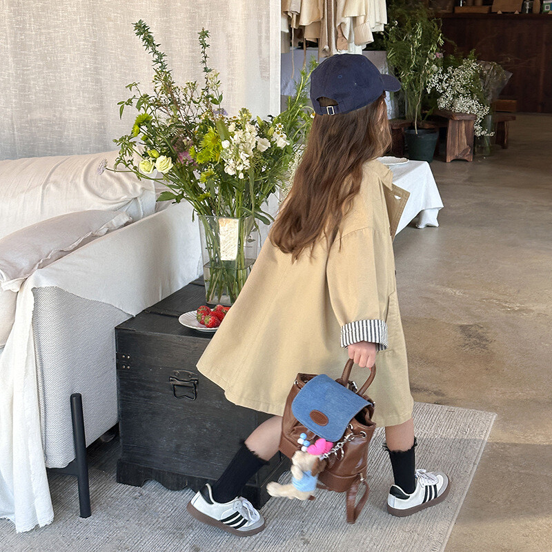 Tüdrukute laste vabaaja mantel 2024 kevad uus tüdrukute välismaa stiilis Briti tuulega pikk mantel Lihtne vabaaja Korea lihtsad riided