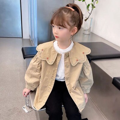 Tüdrukute Trench Coat Sügis Uus Väike Tüdruk Moekas Korea pikkade varrukatega Top Doll Kaelus Kevad ja Sügis Laste Jope