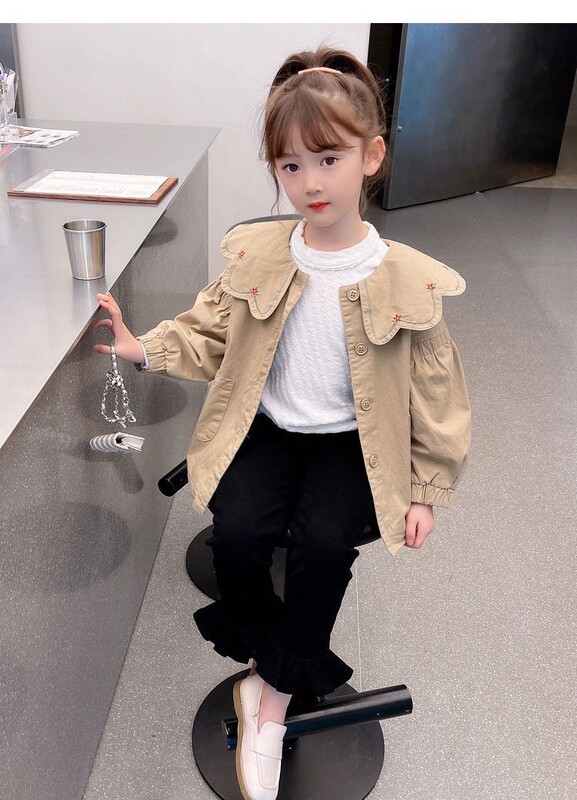 Trenč kaput za djevojčice Jesen, nova modna korejska jakna za djevojčice s dugim rukavima, ovratnikom za lutke, proljeće i jesen, dječja jakna