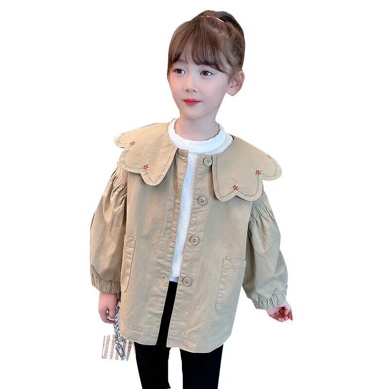 Trenč kaput za djevojčice Jesen, nova modna korejska jakna za djevojčice s dugim rukavima, ovratnikom za lutke, proljeće i jesen, dječja jakna