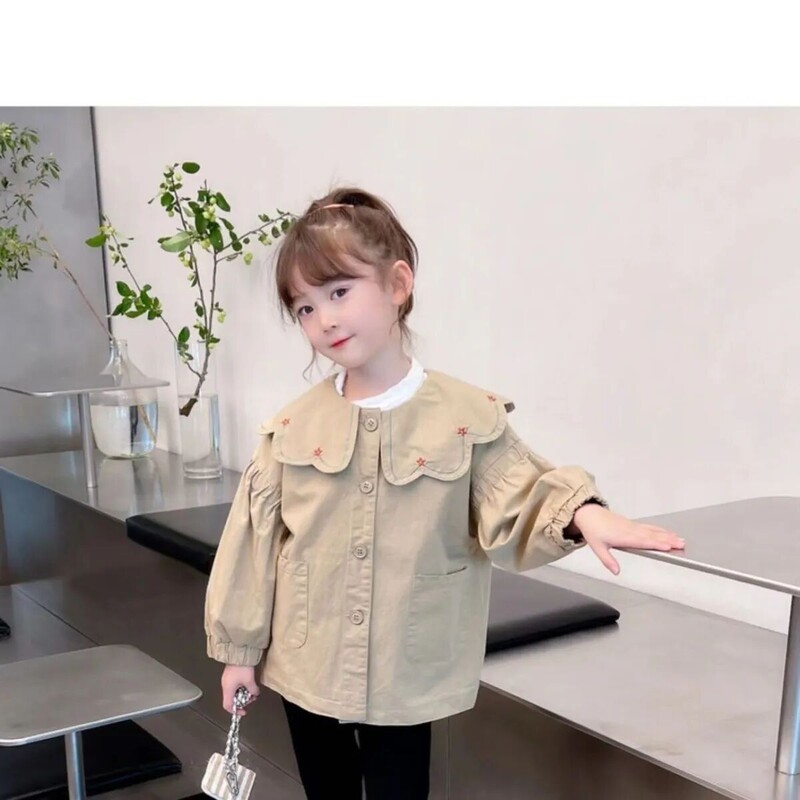 Trenč kaput za djevojčice Jesen, nova modna korejska jakna za djevojčice s dugim rukavima, ovratnikom za lutke, proljeće i jesen, dječja jakna