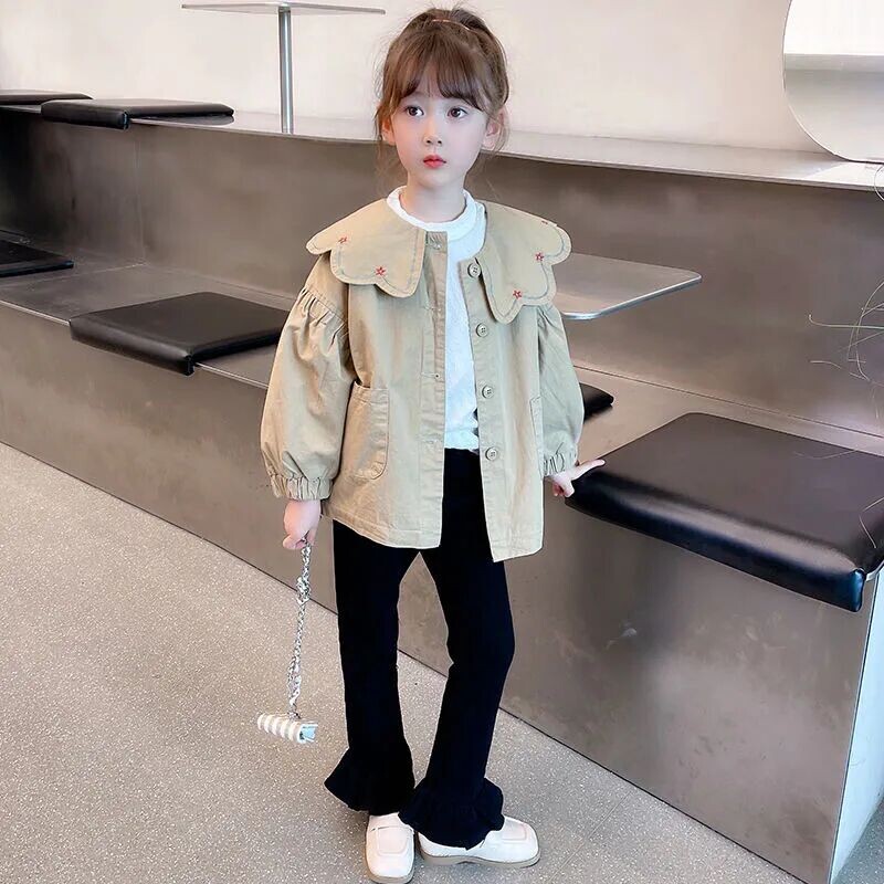 Trenč kaput za djevojčice Jesen, nova modna korejska jakna za djevojčice s dugim rukavima, ovratnikom za lutke, proljeće i jesen, dječja jakna