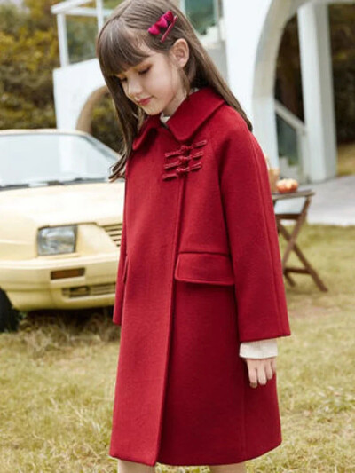 Tüdrukute Punane Villane jope Talvine Korea teismeline Tüdrukutele Villased mantlid Keskmise pikkusega uusaasta riided Lasteriided 10 12 a Sügis