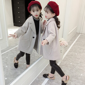 Reducere fierbinte fete toamnă iarnă jachetă de lână trenci coreeană pentru copii îmbrăcăminte exterioară lungă de lână îngroșată femeie copii pardesiu X304