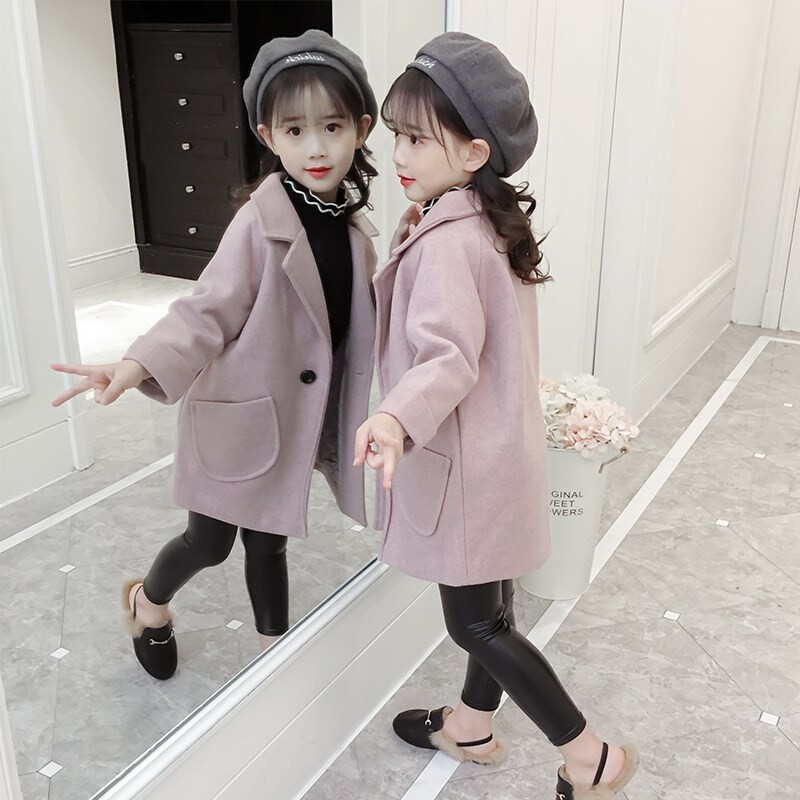 Reducere fierbinte fete toamnă iarnă jachetă de lână trenci coreeană pentru copii îmbrăcăminte exterioară lungă de lână îngroșată femeie copii pardesiu X304