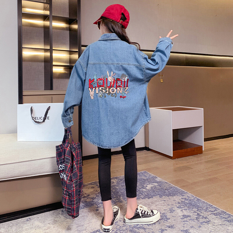 Korejski proljeće jesen Traper kaputi za djevojčice Osnovnoškolske djevojčice Crtani zečevi Vez s slovom dugih rukava Gornja odjeća za školarke