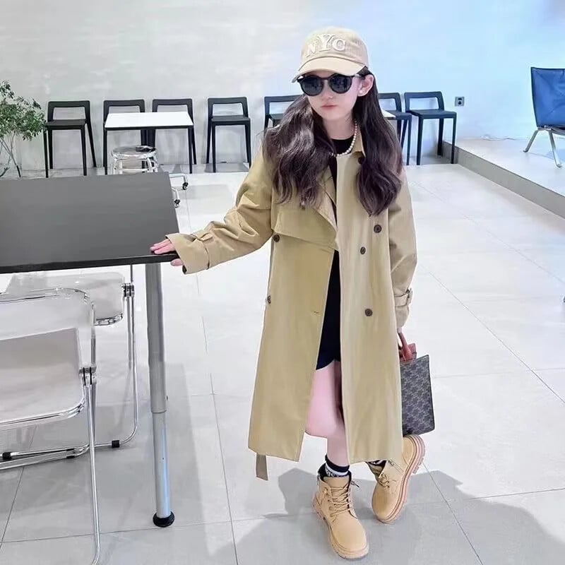 Trenci pentru fete adolescent 4-15 copii jachetă lungă manteau enfant gabardina larga îmbrăcăminte exterioară casaco infantil