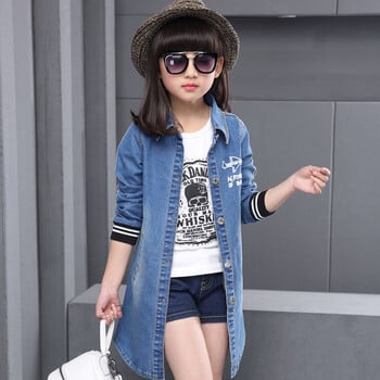 New Girls Cartoon Casual Denim Jacket Windbreaker Cowboy Άνοιξη Φθινόπωρο Παιδικά Μακριά Ανεμοδαρμένα Παιδικά Καμπαρντίνα με κουκούλα Top B174