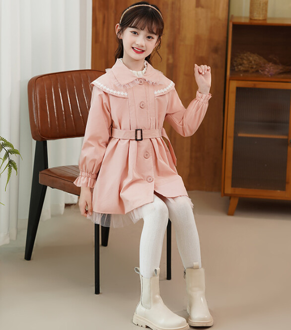 Dugi kaputi za djevojčice Jesenska moda Dječja jakna s ovratnikom za lutke Dječja odjeća 2 4 6 8T