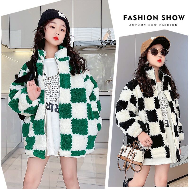 2023. aasta uus talvine plüüs villane tüdrukute jope, ruudumustriga paks, soojas hoidev moodne mantel lastele lastele õues teismeliste ülerõivad