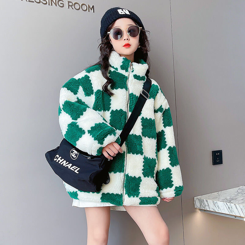 2023. aasta uus talvine plüüs villane tüdrukute jope, ruudumustriga paks, soojas hoidev moodne mantel lastele lastele õues teismeliste ülerõivad