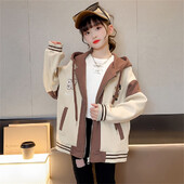 Нов пролетен и есенен момичешки сладък свободен суитшърт с пълен цип, яке с усмивка, ученически детски анцуг, суитчър с качулка, детско работно яке