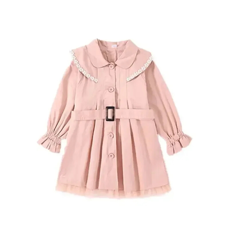 Palton pentru fete la modă drăguț lung kaki roz tunică trench jachetă 2023 nou primăvară toamnă versiune coreeană jachetă pentru copii
