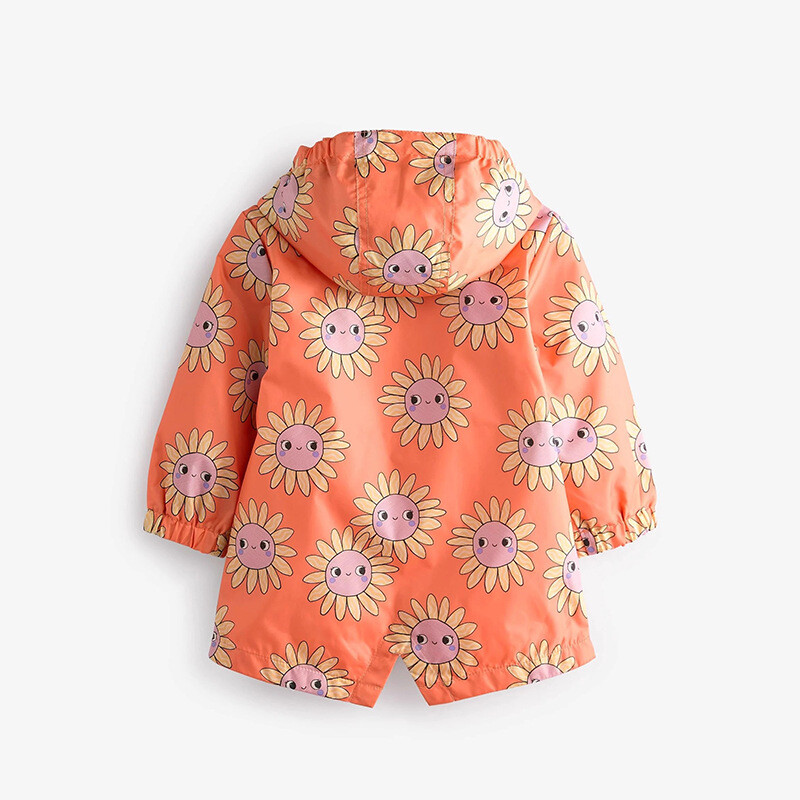 2-7Y sügis Beebitüdruk Välirõivad Päevalilleprintiga Kapuutsiga mantel pikkade varrukatega tõmblukuga tuulejakk Casual Cute Girl jakk