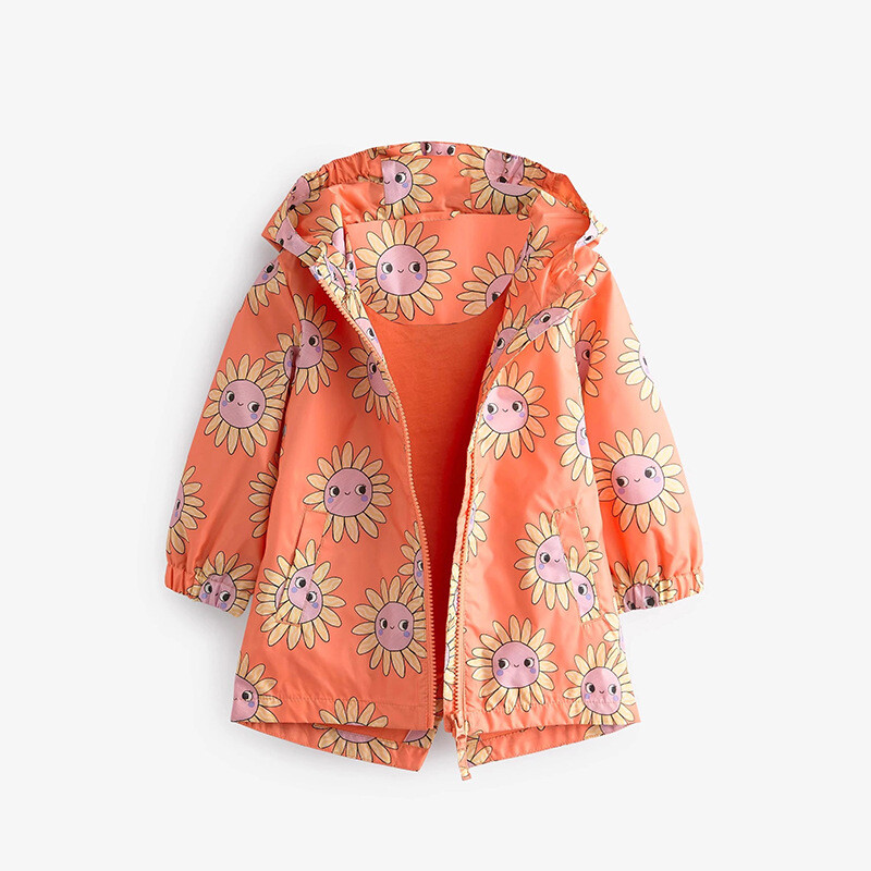 2-7Y sügis Beebitüdruk Välirõivad Päevalilleprintiga Kapuutsiga mantel pikkade varrukatega tõmblukuga tuulejakk Casual Cute Girl jakk