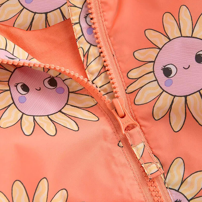 2-7Y sügis Beebitüdruk Välirõivad Päevalilleprintiga Kapuutsiga mantel pikkade varrukatega tõmblukuga tuulejakk Casual Cute Girl jakk