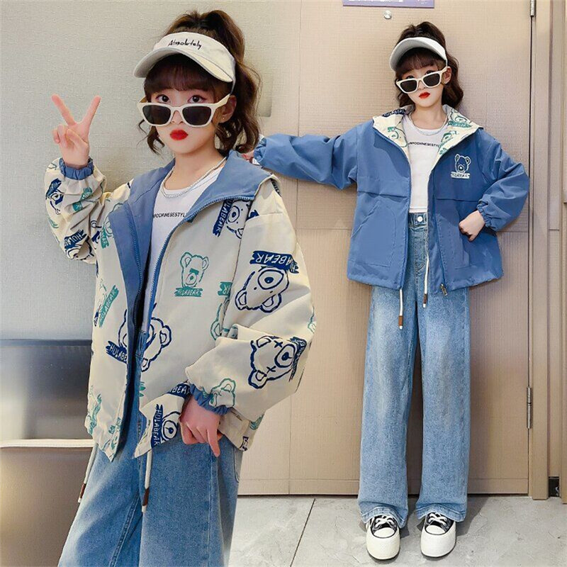 Tüdrukute, beebide korea stiilis tavaline kevad-sügis-talvejoped Tuulejoped Armas mood teismeliste mantlid, kahepoolsed rõivad