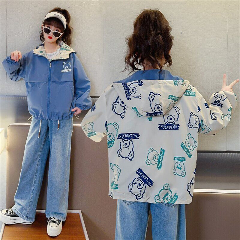 Tüdrukute, beebide korea stiilis tavaline kevad-sügis-talvejoped Tuulejoped Armas mood teismeliste mantlid, kahepoolsed rõivad