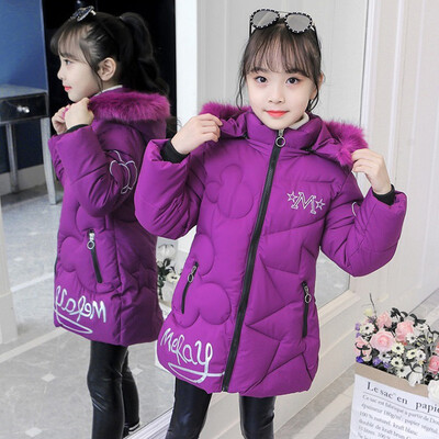 3-12 aastat vana paks, hoiab soojas talve tüdrukute jope karusnahast krae südame mustriga polsterdatud eemaldatav müts kapuutsiga raske mantel lastele