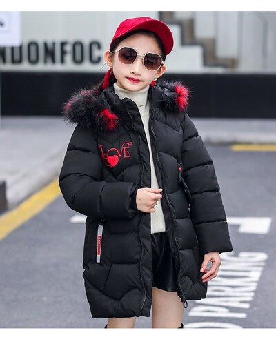 3-12 aastat vana paks, hoiab soojas talve tüdrukute jope karusnahast krae südame mustriga polsterdatud eemaldatav müts kapuutsiga raske mantel lastele