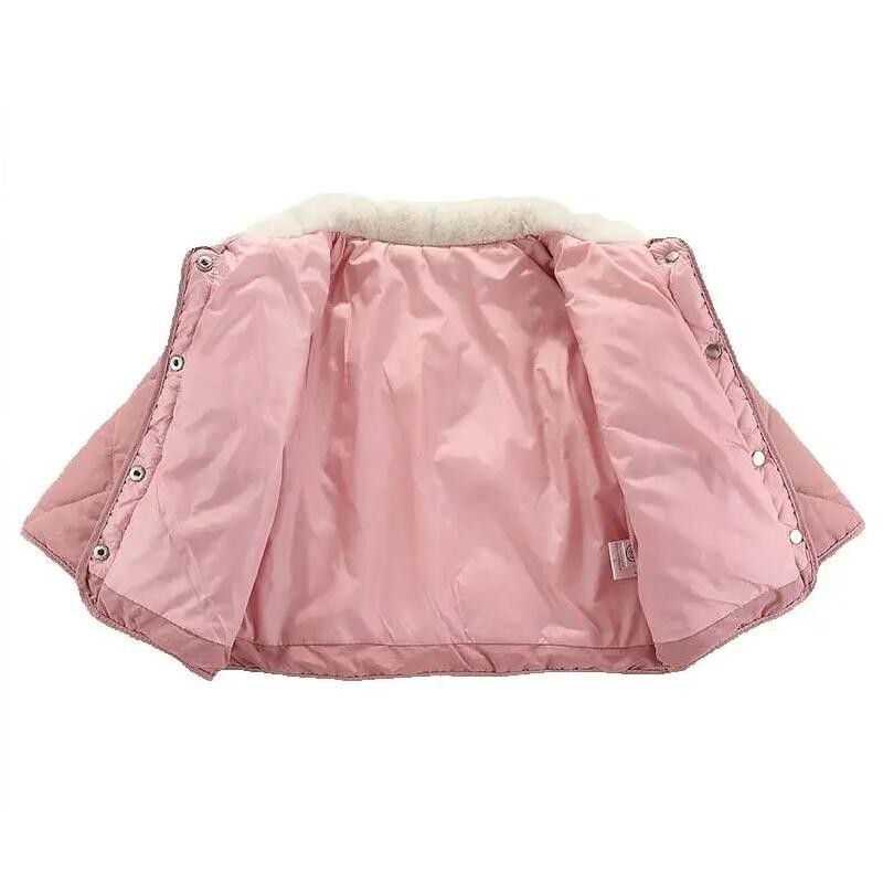 Палто с яка от заешка кожа Дебело памучно яке Момиче Бебе Момче Топли решетъчни горни дрехи Деца на открито Зимни ежедневни дрехи 1-6 години