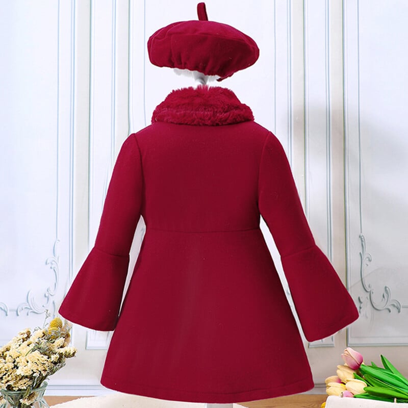 Uued lasteriided väikesele ja keskmisele tüdrukule talvestiilis ühevärvilised lapitehnikas karusnahast kraega villane soe mantel jope