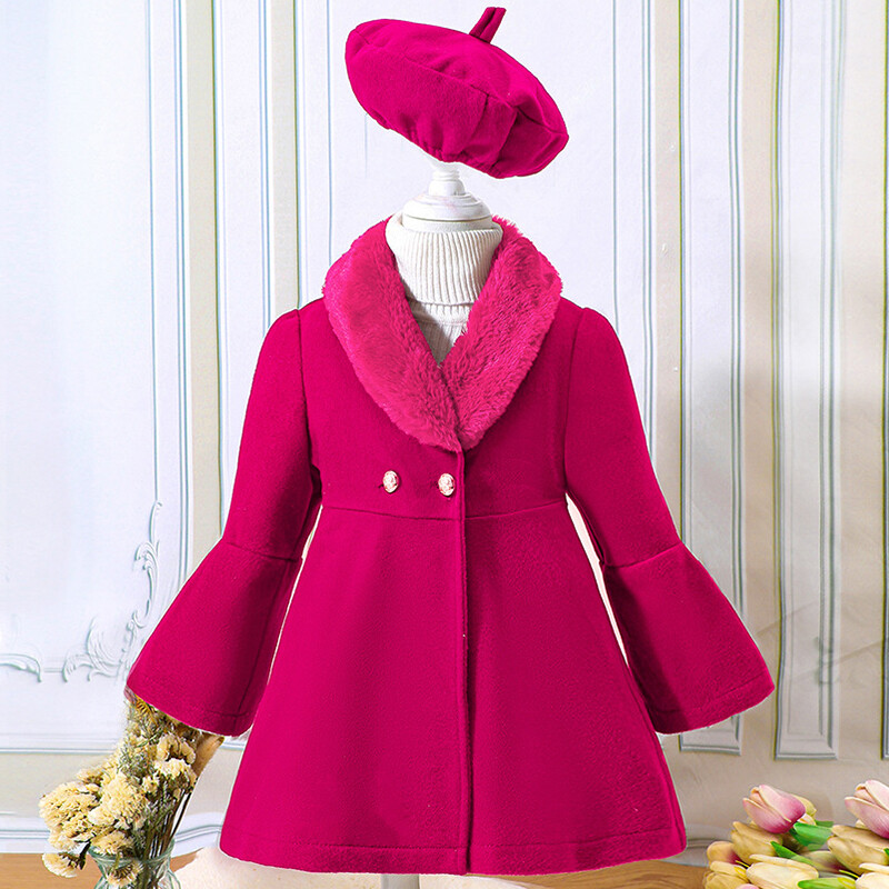 Uued lasteriided väikesele ja keskmisele tüdrukule talvestiilis ühevärvilised lapitehnikas karusnahast kraega villane soe mantel jope
