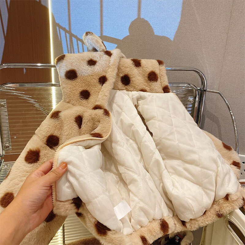 Jesen Zima Kawaii modni kaputi za djevojčice na točkice Tople debele slatke dječje jakne Raznobojne majice za dječake Dječja odjeća s patentnim zatvaračem