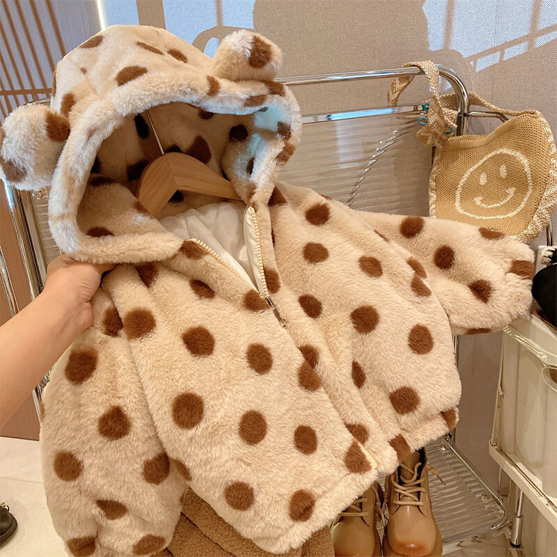 Jesen Zima Kawaii modni kaputi za djevojčice na točkice Tople debele slatke dječje jakne Raznobojne majice za dječake Dječja odjeća s patentnim zatvaračem