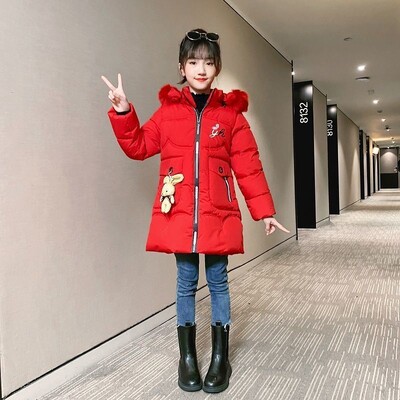 2024. aasta uus talvine teismeliste pika stiiliga tüdrukute jope, mis hoiab soojas kapuutsiga tuulejakk tüdrukutele, karusnahast krae, laste ülerõivad